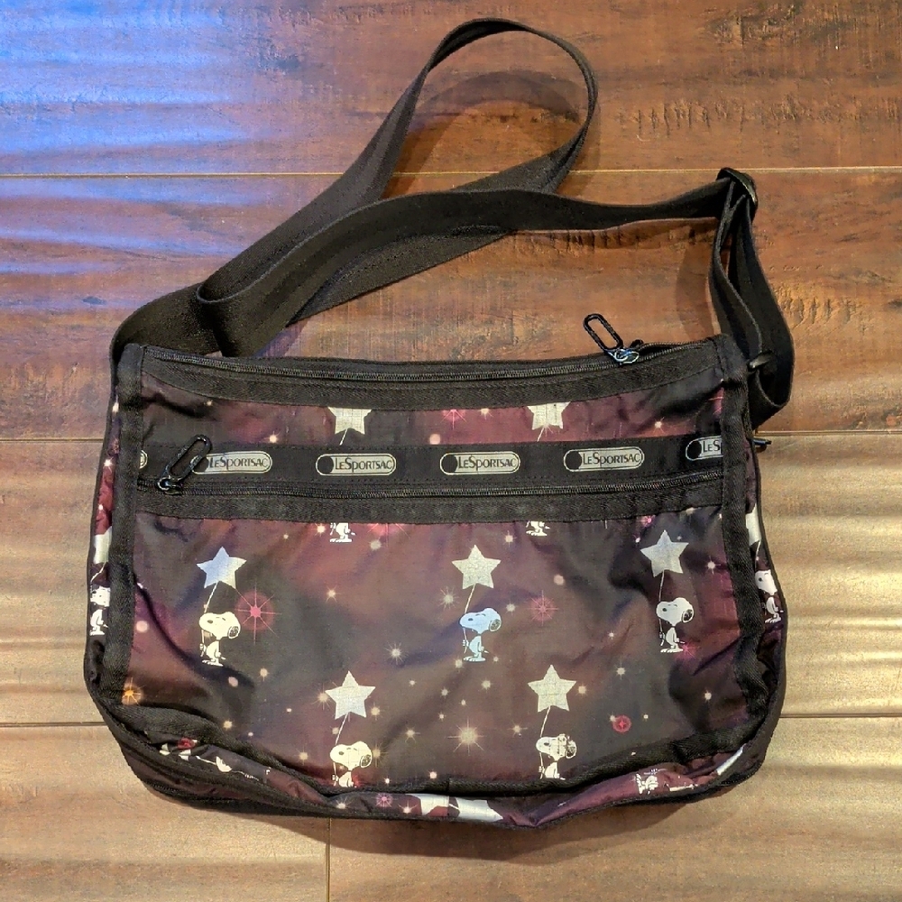 LeSportsac Black and Purple Snoopy Crossbody Bag - Picture 2 of 5